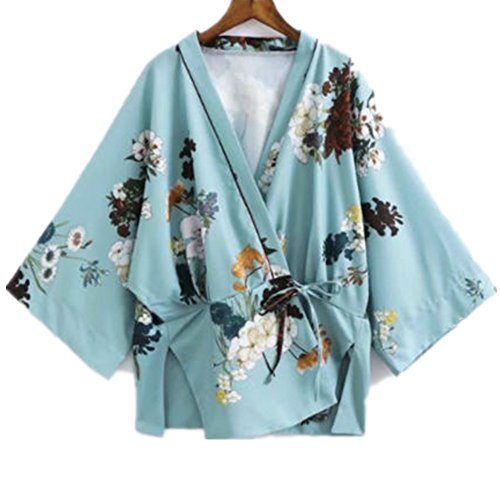 Women Kimono Jacket Cardigan Yukata Coat Short Haori Noragi Outwear Retro Loose Top (As Picture Show, US XXS Bust: 40.2")