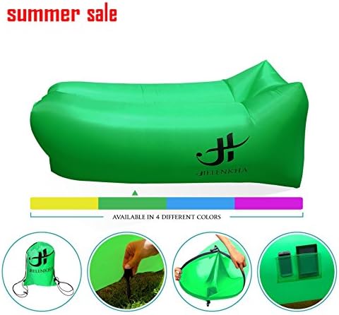 Inflatable Lounger Air Hammock Portable Waterproof Couch with Headrest Design. Comfortable as Camping Chair Picnic Sofa Beach Airbed Park Music Festival Mattress a Pool float and Pool Lounger Green