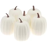 Woration High-Grade Fake Pumpkins Sets Artificial Milk White Pumpkin Decoration for Fall Harvest Halloween Thanksgiving Party Decorating - 6 pcs