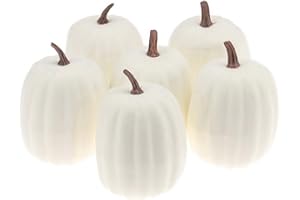 Woration High-Grade Fake Pumpkins Sets Artificial Milk White Pumpkin Decoration for Fall Harvest Halloween Thanksgiving Party Decorating - 6 pcs