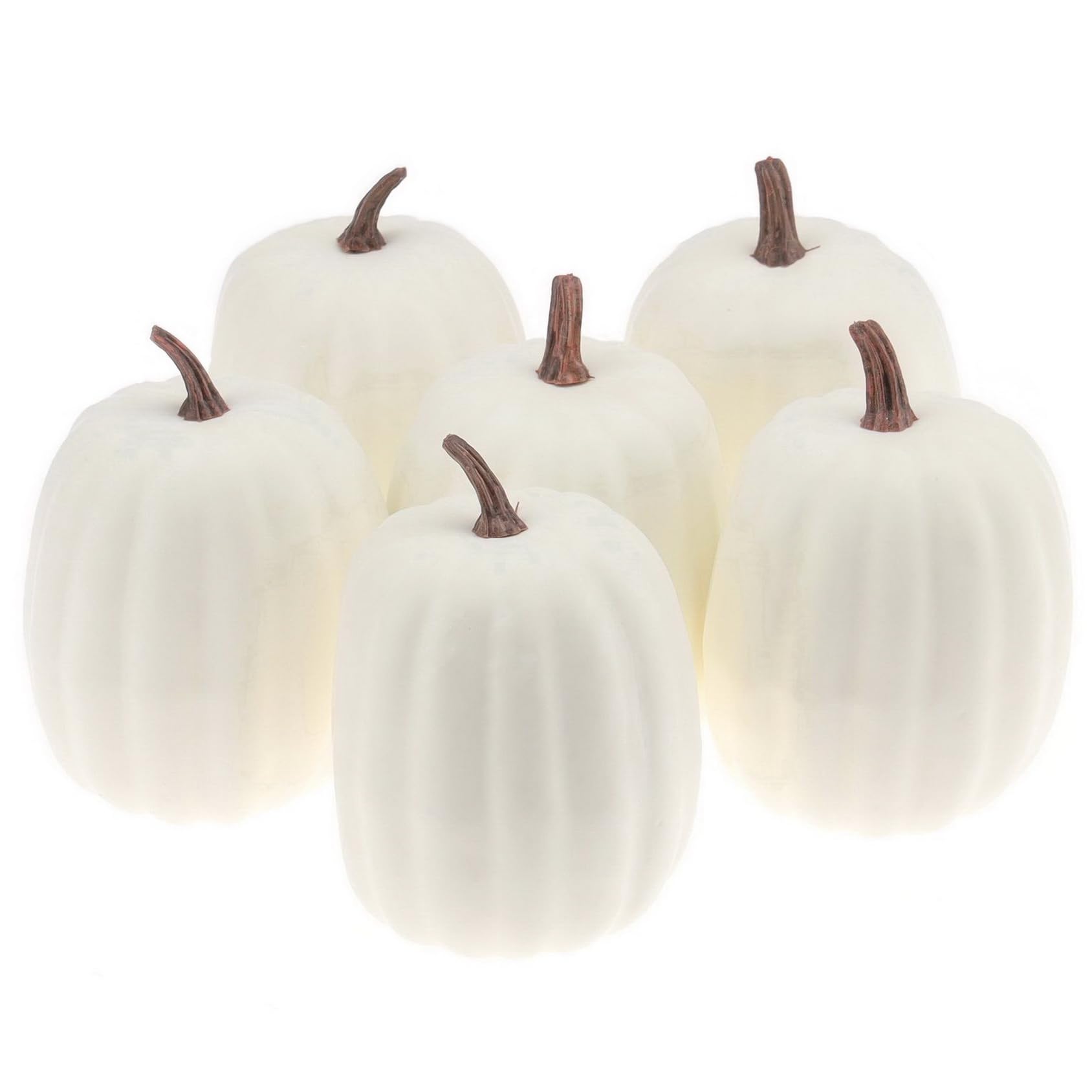 Photo 1 of Woration High-Grade Fake Pumpkins Sets Artificial Milk White Pumpkin Decoration for Fall Harvest Halloween Thanksgiving Party Decorating - 6 pcs