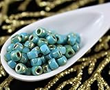 New Shape 10g Picasso Blue Turquoise 3 Cut Matubo 6/0 Czech Glass Large Hole Seed Beads Spacer 4mm