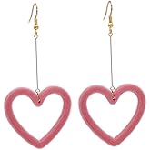 Pink Heart Long Dangle Earrings for Women Big Love Heart Drop Earrings