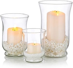 Glass Candle Holder 1 Set(3Pcs) Hurricane Candleholder Multiple Uses Christmas, Halloween Centerpieces for Pillar Votive Tealight Floating Candle, Flower Vase, Terrarium Planter