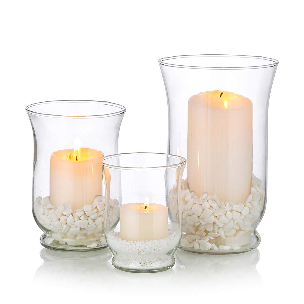 Hurricane Candle Holder 3Pcs Glass Pillar Candle Holder Clear Hurricane Vase Christmas Halloween Centerpieces Fit for Tea Light Votive Pillar Floating Candle Wedding Table Dining Room Garden Decor