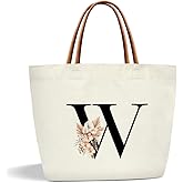 Boho Monogram Initial W Tote Bags for Women, Personalized Canvas Tote Bags Monogrammed Gifts for Women Birthday Wedding Gifts for Mom Sister Teacher Friend Bridesmaid, Beach Bag Shopping Handbag -ZM21