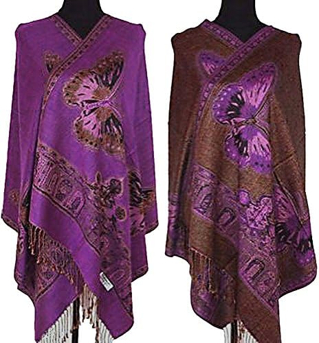 LBXX Lady Doube-Side Butterfly Pashmina Scarf Wrap Shawl Stole Cape (Purple)