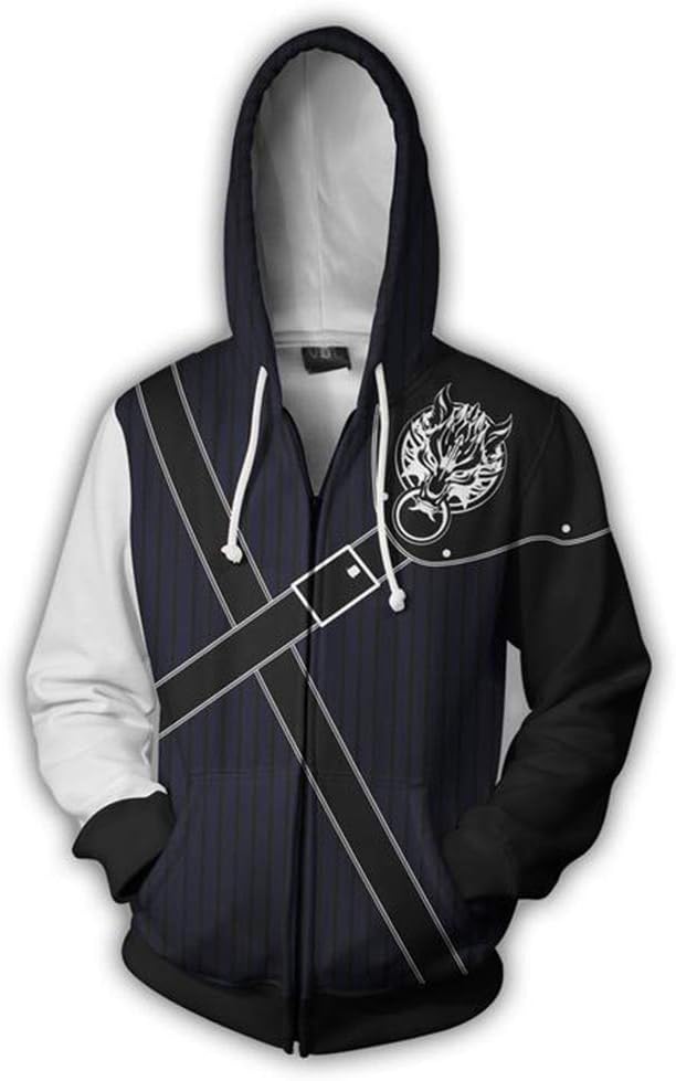 Wsysnl Final Fantasy Cloud Hegemony Cosplay Unisex Adult 3D Style Zipper Hooded Sweatshirt