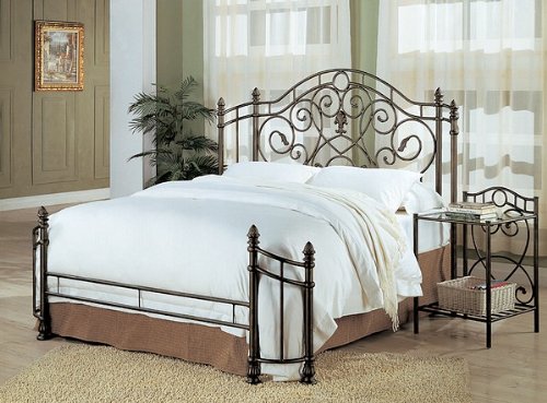 Coaster Queen Size Antique Gold Finish Metal Bed Headboard & Footboard