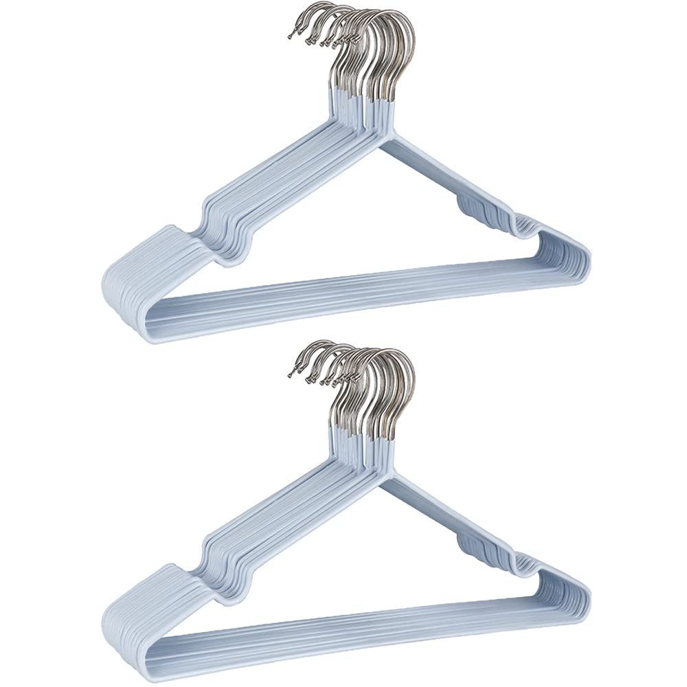 DDGAO Premium Rubber Coated Metal Hangers - Heavy Duty - Space Saving Organiser Clothes Hangers For Wardrobes Coat Rack Rails Thin and Non-Slip Chrome, Blue, 20 pce