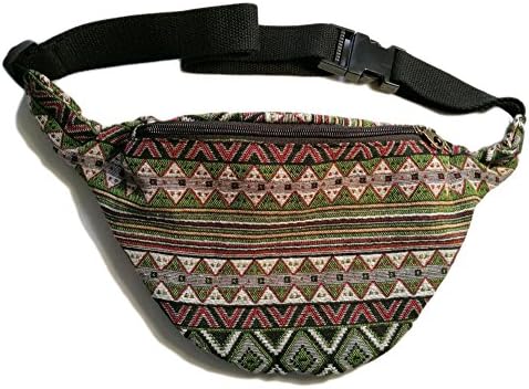 Fanny Pack, Travel Sport Waist Fanny Packs Bags Pouch, Cotton & Tribal Poly Styles. (Small, Green & Red Wave)