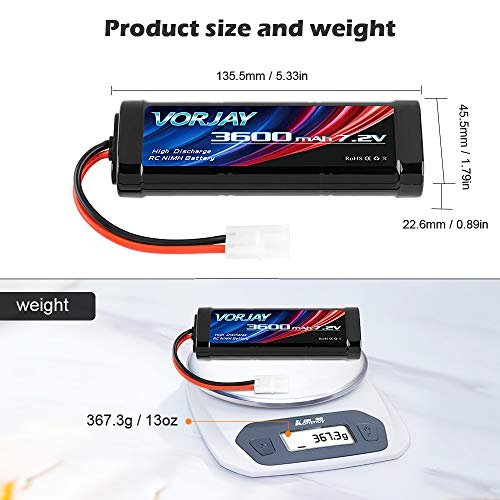 VORJAY 3600mAh RC Akku 7.2V NiMH Akku Batterie Ersatzakku Für RC Autos Flugzeug Helikopter Boot Buggy Modellbau Autos… – Bild 6