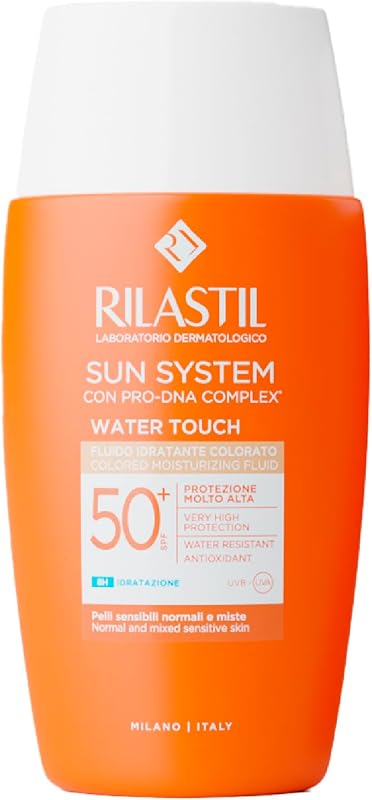 Rilastil Sun System Fotoprotector Water Touch SPF50+ Com Cor, Protetor Solar Facial Leve à Base de Água, Resistente à Água, com Ácido Hialurónico e Vitamina E - 50 ml