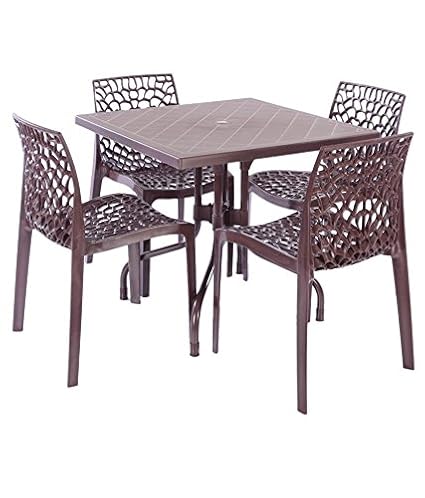 Dzyn Furnitures Outdoor Set (4 Web Chairs + 1 Olive Table) Brown