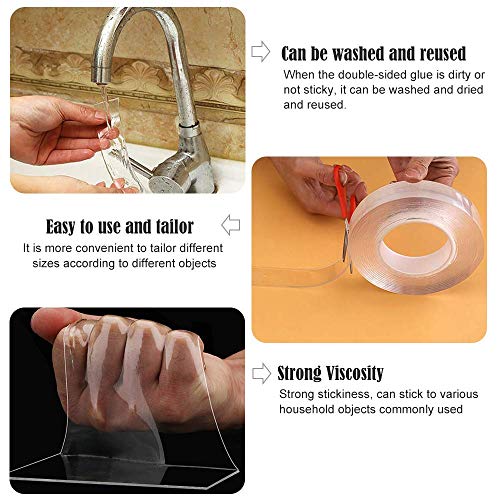 image for Feeke Reusable Tape，Traceless Transparent Gel Mat Tape Nano Washable