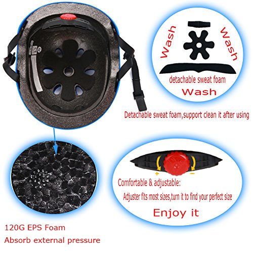 Dtown Blue Skateboard Helmet CPSC Certified Impact Resistance Ventilation for Multi-Sports Cycling Skateboarding Scooter Roller Skate Inline Skating Rollerblading Longboard