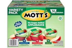 GROCERAMA Mott's No Sugar Added Applesauce Variety Pack Cups | apples, strawberries and blueberries with no sugar added | 36 pk./3.9 oz.