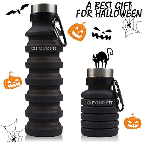 Q Four Fit Sports Collapsible Water Bottle 100% BPA Free Non-Toxic Platinum Silicone