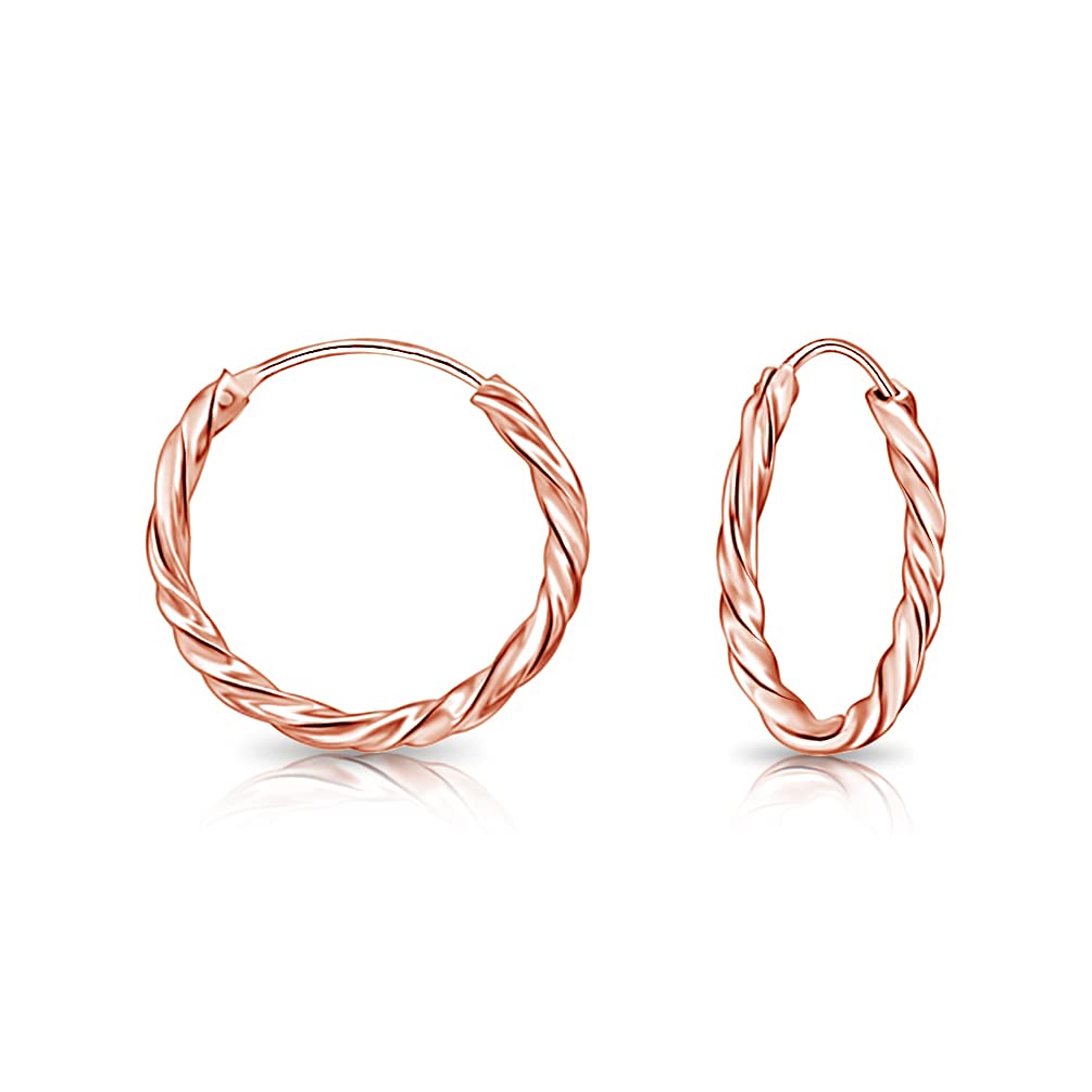 DTPSilver - 925 Sterling Silver Rose Gold Plated Small/Medium/Large size Twisted Hoops/Sleepers Earrings - Thickness 1.8 mm - Diameter 18 mm