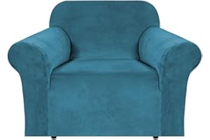 H.VERSAILTEX Stretch Velvet Armchair Cover Couch Covers 1 Cushion Chair Slipcover for Living Room Furniture Cover Crafted from Thick Comfy Rich Velour (Chair 31"-49", Peacock Blue)