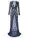 Saslax Women's Deep V-Neck Long Sleeve Lace See-through Wedding Maxi Dress,Blue,X-Large