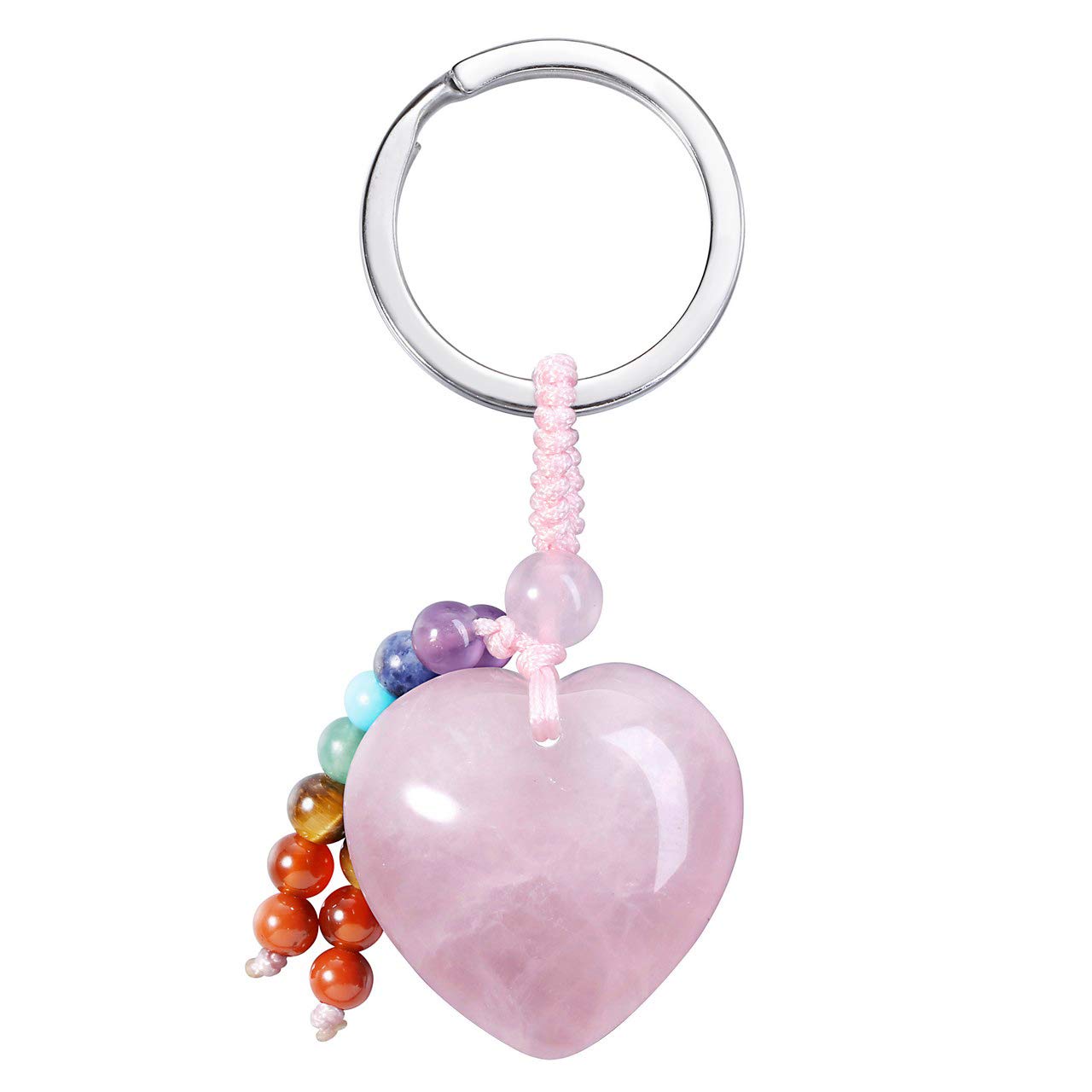 CrystalTears Rose Quartz Crystal Stone Keychain Natural Chakra Healing Quartz Crystal Gemstone Heart Car Keyring Bag Charms for Women Girls Bag Charm Decor Gift for Christmas Mother’s Day Birthday