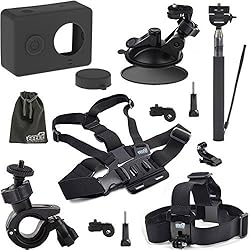 See EEEKit Starter Kit for Xiaomi Yi Sports Cam Action Camera, Silicone Case+Chest Mount Harness+Head Strap Mount+Extension Selfie Pole Mount Black+Car Suction Cup Mount+Bike Handlebar Mount Details