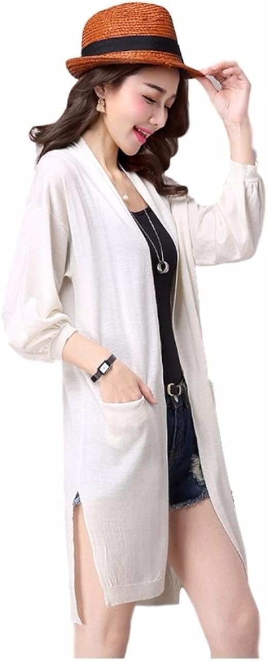 Amazon Qlube レディースカーディガン Vネック 化繊 カジュアル 無地 女性 通勤 ポケット Uvケア ホワイト L カーディガン ボレロ 通販