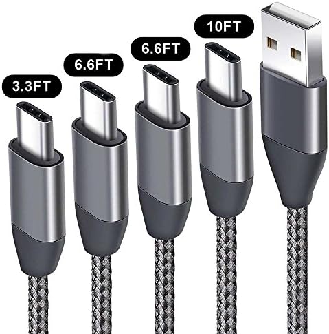 USB C Cable 3.3FT 6.6FT x2 10FT 4 Pack,USB A 2.0 to Type C Charger Nylon Braided Charging Cord Fit Samsung Galaxy S10 S9 S8 Plus S9+ S8+ S10e Note 10+ 10 9 8 LG V30 V20 G6 G5 Google Pixel 2 XL Moto Z2