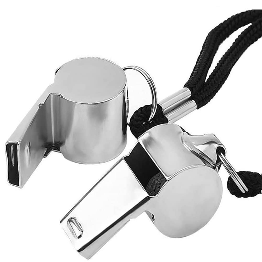 nanaxagly 2 Pack Stainless Steel Sports Whistles, with Lanyard, Loud Crisp Sound Whistles, for School Sports, Soccer, Football, Basketball, Lifeguard，Coaches, Referees, and Officials etc