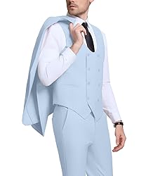 WOMS Men's 3 Piece Slim Fit Suit, Light Blue