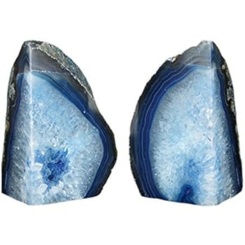 JIC Gem 3 to 4 Lbs Agate Bookends Dyed Blue Polished 1 Pair with Rubber Bumpers for Office Décor and Home Decoration