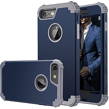 iPhone 6 Case,iPhone 6s Case,Fingic Full-Body Cover 3 in 1 Hybrid Hard PC & Soft Silicone Heavy Duty Rugged Bumper Shockproof Protective Phone Case for iPhone 6/6S (4.7 inch),Navy Blue+Gray