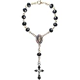 Rimvoe Car Rosary for Rearview Mirror Hanging - Catholic Religious Devout Gift with Virgin Mary Charm and Crucifix, Ideal Catholic Rosary Gifts for Men & Women (Black)