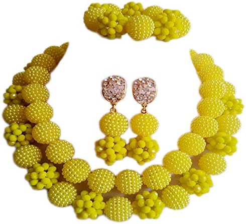 Nigerian African BeadsNigerian Wedding African Beads Opaque Yellow Bridal Jewelry Sets