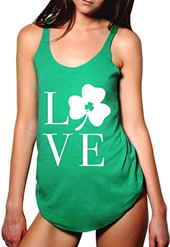Emdem Apparel ST. Patrick's Love Shamrock Womens Tank Top Green Med