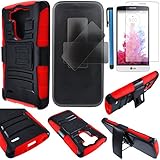 LG G3 VIGOR Case Cover (not for G3) 3-items Bundle-HERCULES Dual- Layer Hard/Gel Hybrid Kickstand Armor Case w/ Holster (Black/Red)+ICE-CLEAR(TM) Screen Protector Shield(Ultra Clear)+Touch Screen Stylus