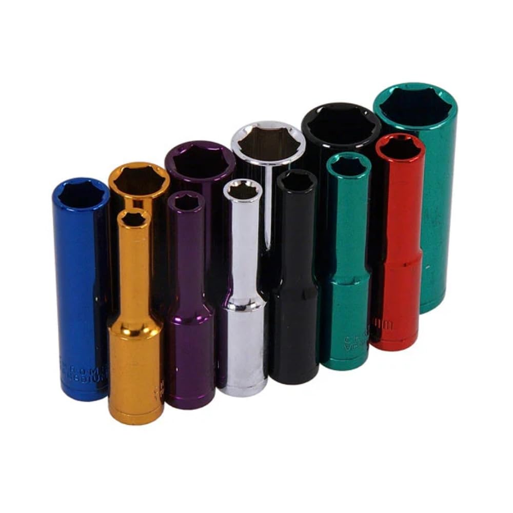 Neilsen CT0906 12pc 1/4in Drive Deep Wall Socket Set 4mm to 13mm Chrome Vanadium with Socket Rail