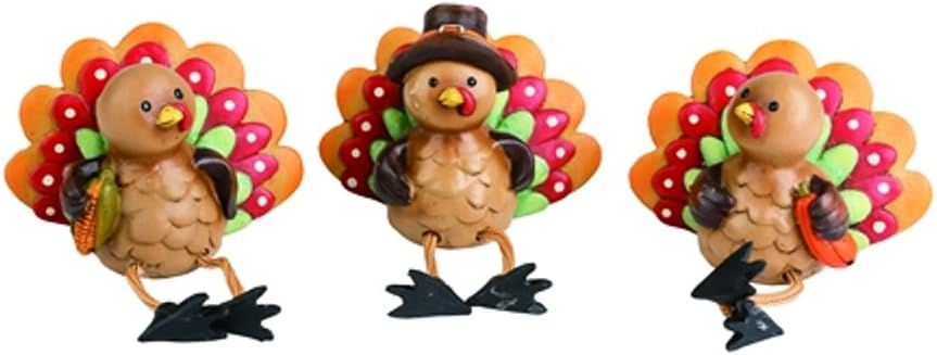 Transpac Imports Little Turkey Pilgrim Friends 4 x 3 Resin Stone Harvest Shelf Sitter Figurine Set of 3
