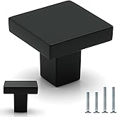 FURFITT 10 Pack Matte Black Square Cabinet Knobs 1-3/16 Inch(30mm) Length Solid Zinc Alloy Drawer Dresser Knobs Kitchen Cupboard Bathroom Furniture Hardware