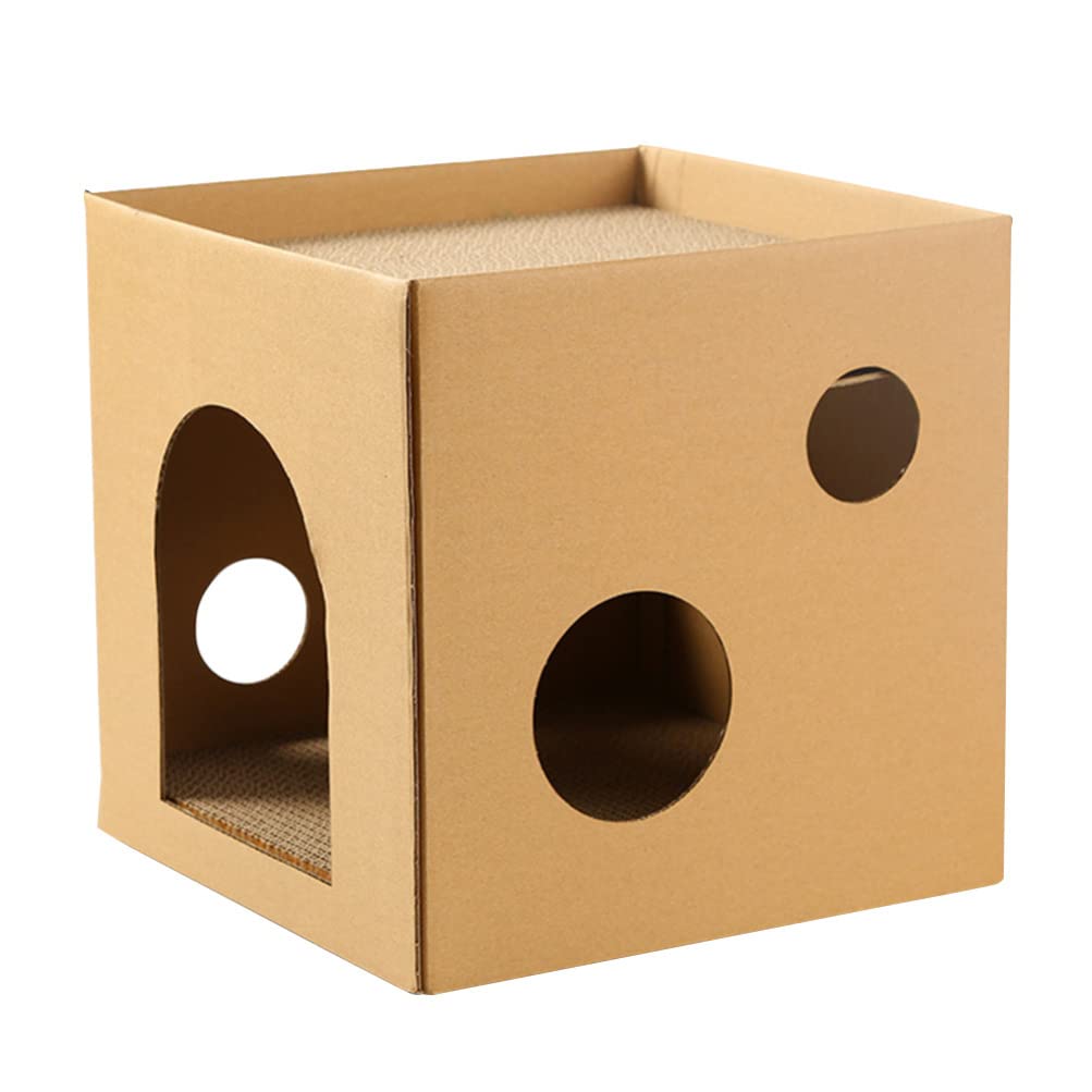 POPETPOP Catnip Toy Cat House Scratcher Bed Cave Lounge DIY Corrugated Cardboard Configurable Condo House Tower Cubes for Kitten Rabbit Bunny Cat House Indoor