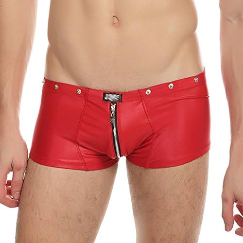 Your Gallery Men's Sexy Trunk Faux Leather Zip Rivet Boxer Brief Underwear XL Red