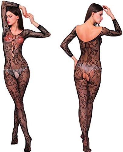 Black Sexy Fishnet Lingerie Bodystockings Stretchy Tights Flirty Open Crotch Sex Bodysuit Desility Long sleeved Dragon