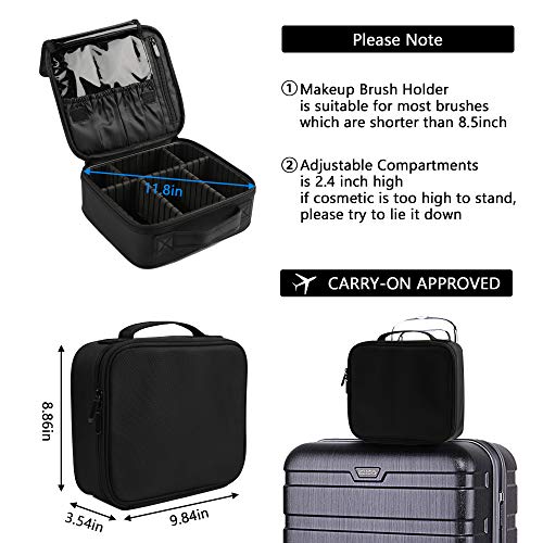 Awekris Travel Makeup Case, Portable Cosmetic Bag Black Cosmetic Train Case Organizer, with Adjustable Dividers for Cosmetics Make Up Tools Toiletry Jewelry - Thumbnail 2