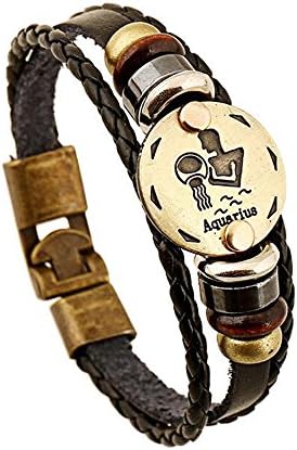Jauxin Twelve Constellation Braided Rope Leather Unisex Bracelet Zodiac Sign