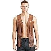 KKmeter Men's Cowboy Costume Sleeveless Fringe Waistcoat Hem Party Club Jacket Cardigan Western Cowboy Vest