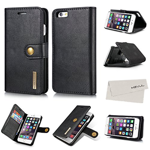 iPhone 6 / 6s Case, MZvul Dual-Use Premium Leather Wallet Case Flip Cover with [Kickstand] [Magnetic Detachable] Feature [Multiple Card Slots] for Apple iPhone 6 / 6s(4.7 in)- Black