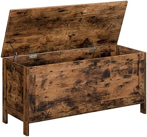 HOOBRO Storage Chest Trunk, Wooden Storage Box, Large Toy Chests with Lid, Toy Box Organizer Unit, Bed End Storage Bench, Shoe Bench, Entryway, Hallway, Bedroom, Rustic Brown EBF100CW01