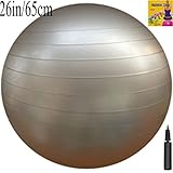 Fitness Ball with Air Pump, Grey, 65cm/26in Diameter, Instruction Chart Included, Exercise Gym Swiss Stability Ball