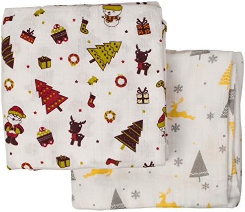 Organic Swaddle Baby Blankets | Receiving Blankets | Snowman, Christmas Tree, Santa Claus - Unisex | 100% GOTS Certified Muslin Cotton for Babies and Toddlers